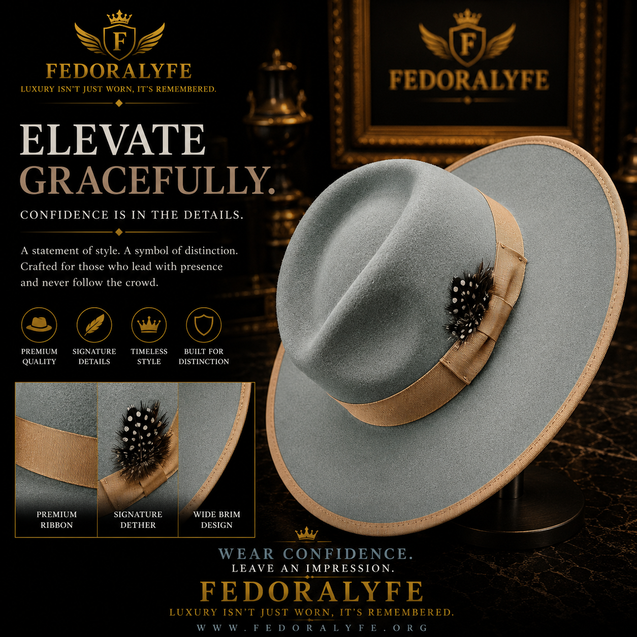LIGHT BLUE WITH TAN TIP FEDORA HAT