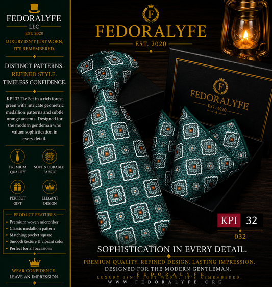 GREEN TIE AND POCKET SQAURE SET