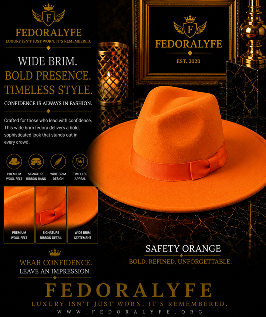 ORANGE WIDE BRIM FEDORA HAT