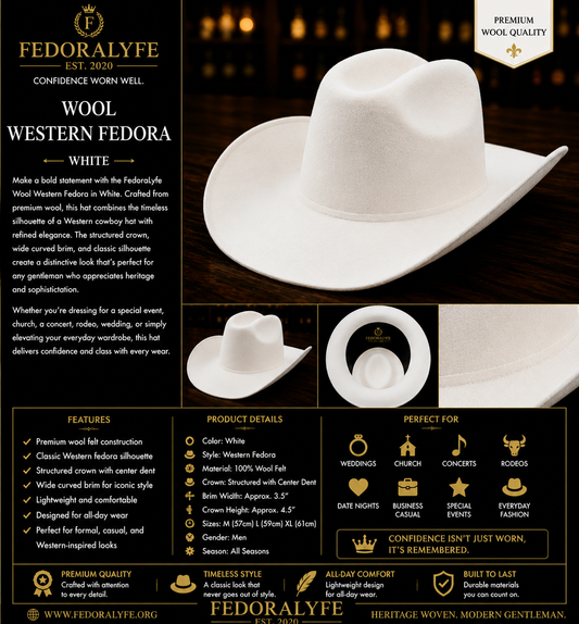 Wool Western Fedora – White
