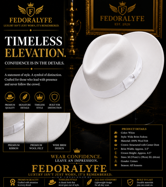 White Wide Brim Fedora Hat | Men's & Women's Dress Hat