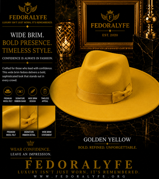 YELLOW WIDE BRIM FEDORA HAT