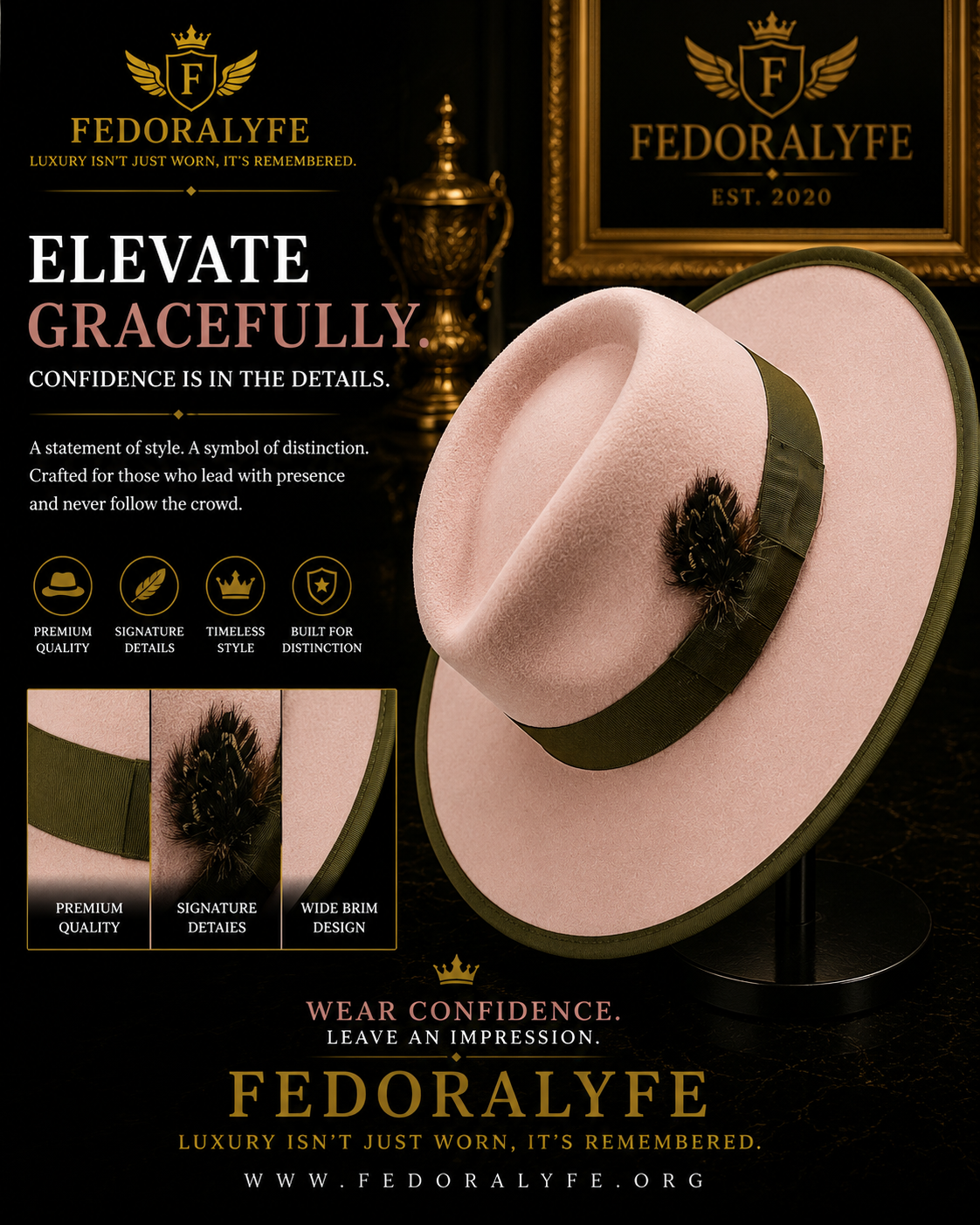 PINK WITH GREEN TIP FEDORA HAT