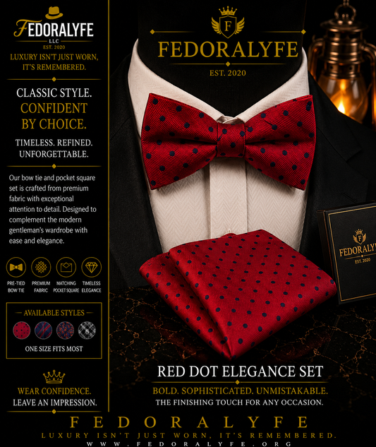 RED BOWTIE AND POCKET SQAURE SET