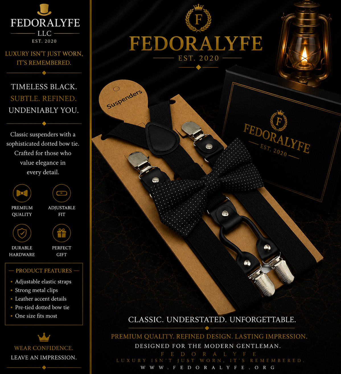 BLACK BOWTIE AND SUSPENDER SET