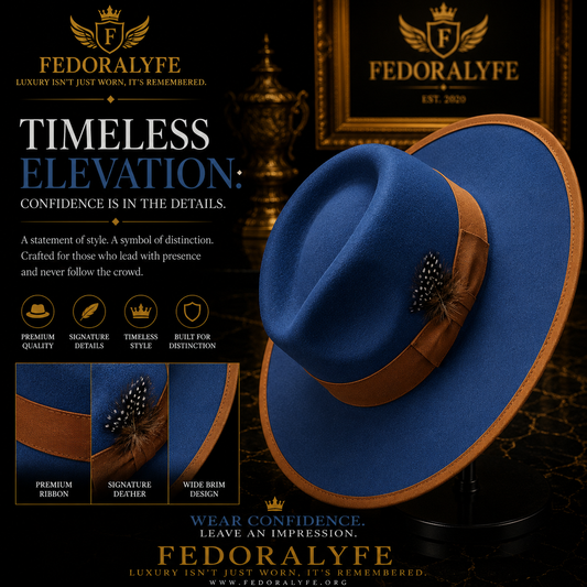 Peacock Blue Wide Brim Fedora Hat with Wheat Band/ Men's & Women 's Dress Hat