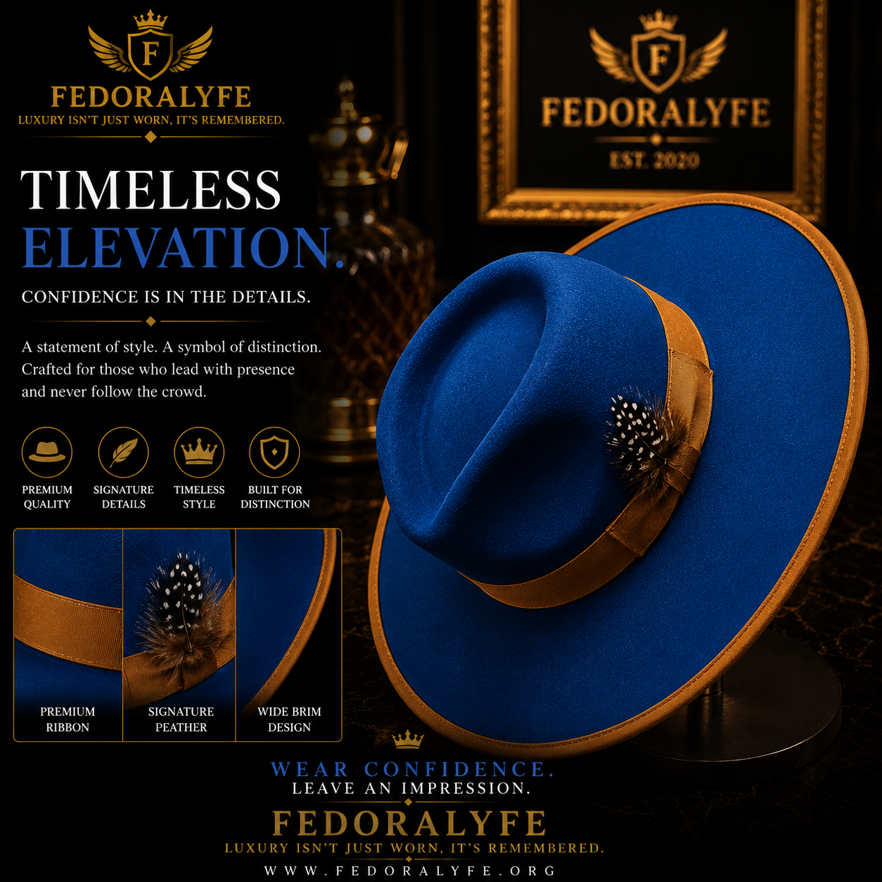 PEACOCK BLUE WITH TAN TIP FEDORA HAT
