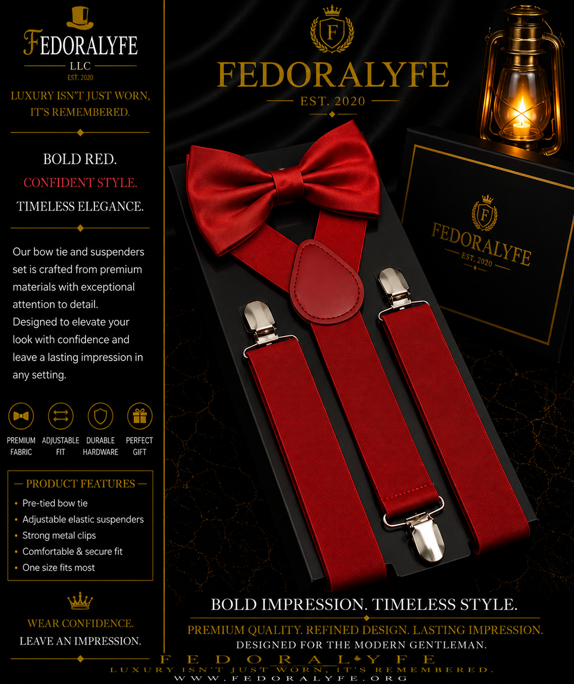 RED BOWTIE AND SUSPENDER SET