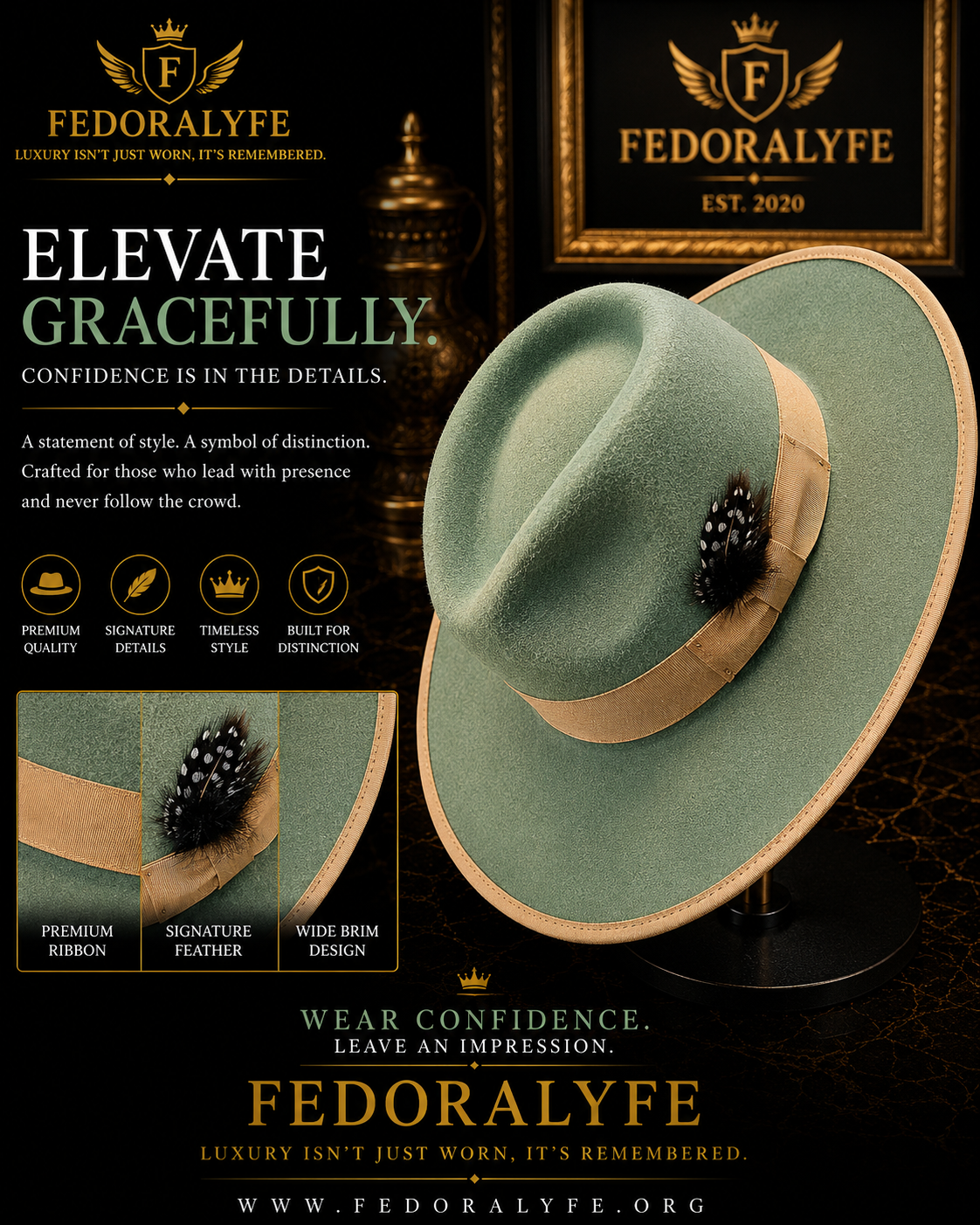 GREEN WITH PEACH TIP FEDORA HAT