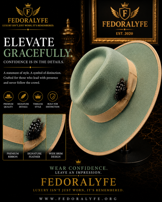 GREEN WITH PEACH TIP FEDORA HAT