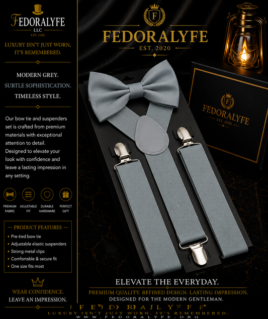 LIGHT GREY BOWTIE AND SUSPENDER SET
