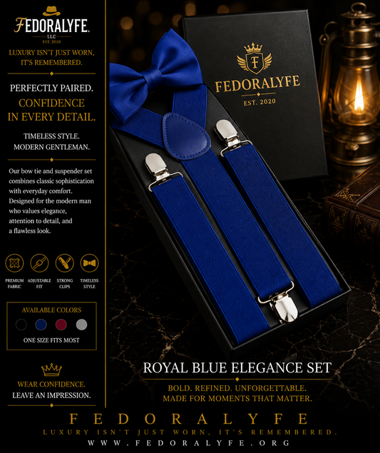 BLUE BOWTIE AND SUSPENDER SET