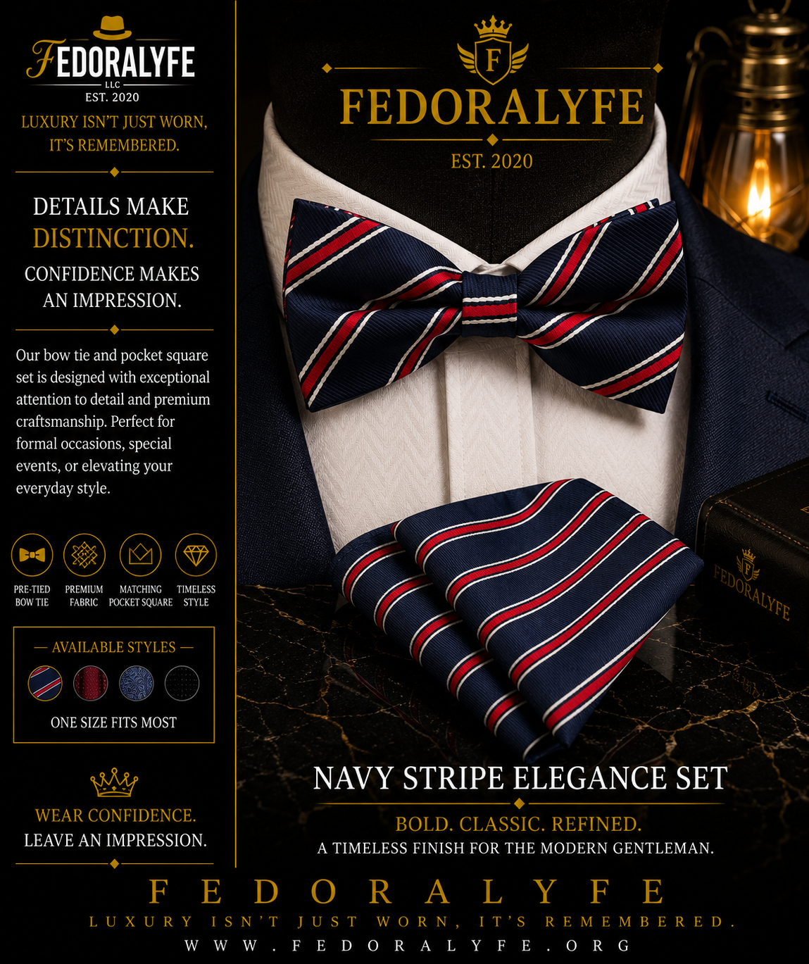 COMBINATION BOWTIE AND POCKET SQAURE SET