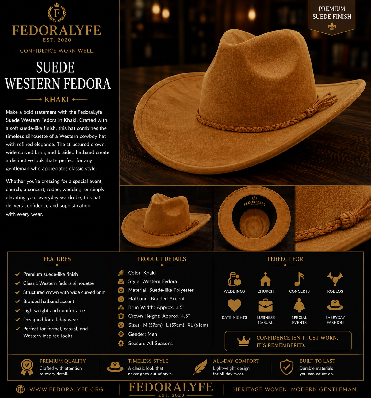 KHAKI SUEDE WESTERN FEDORA