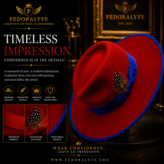 RED WITH BLUE TIP FEDORA HAT