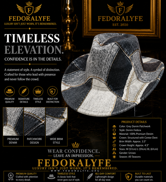 Denim Fedora – Grey Denim Patchwork