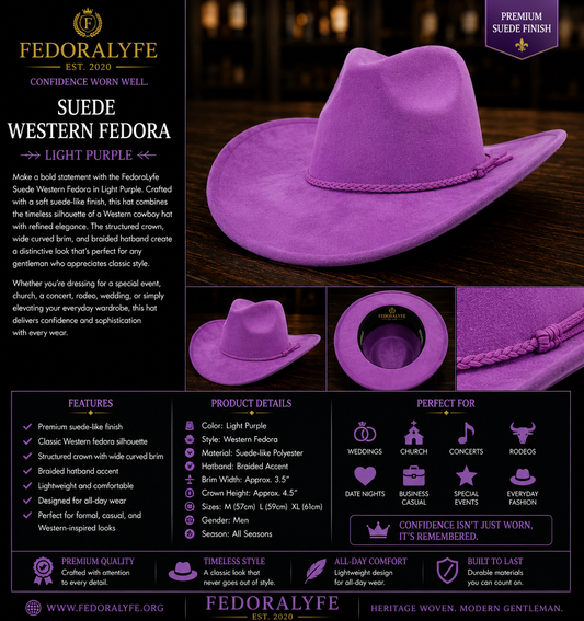 Suede Western Fedora – Light Purple