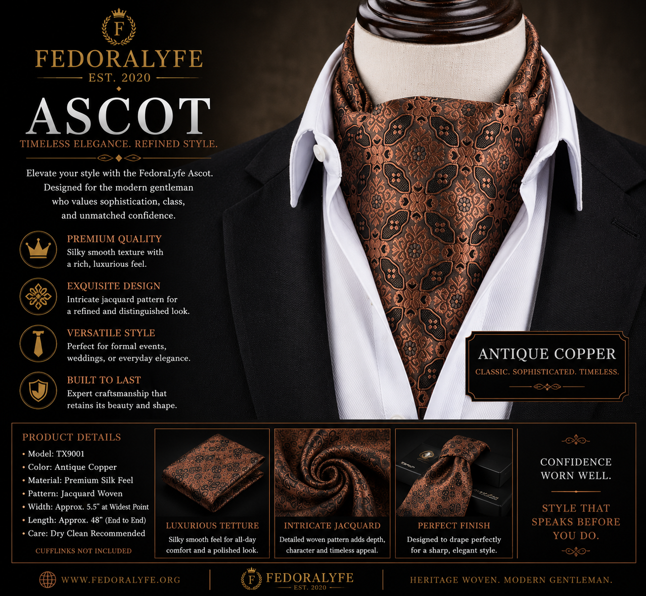 PREMIUM BROWN/TAN ASCOT SCARF