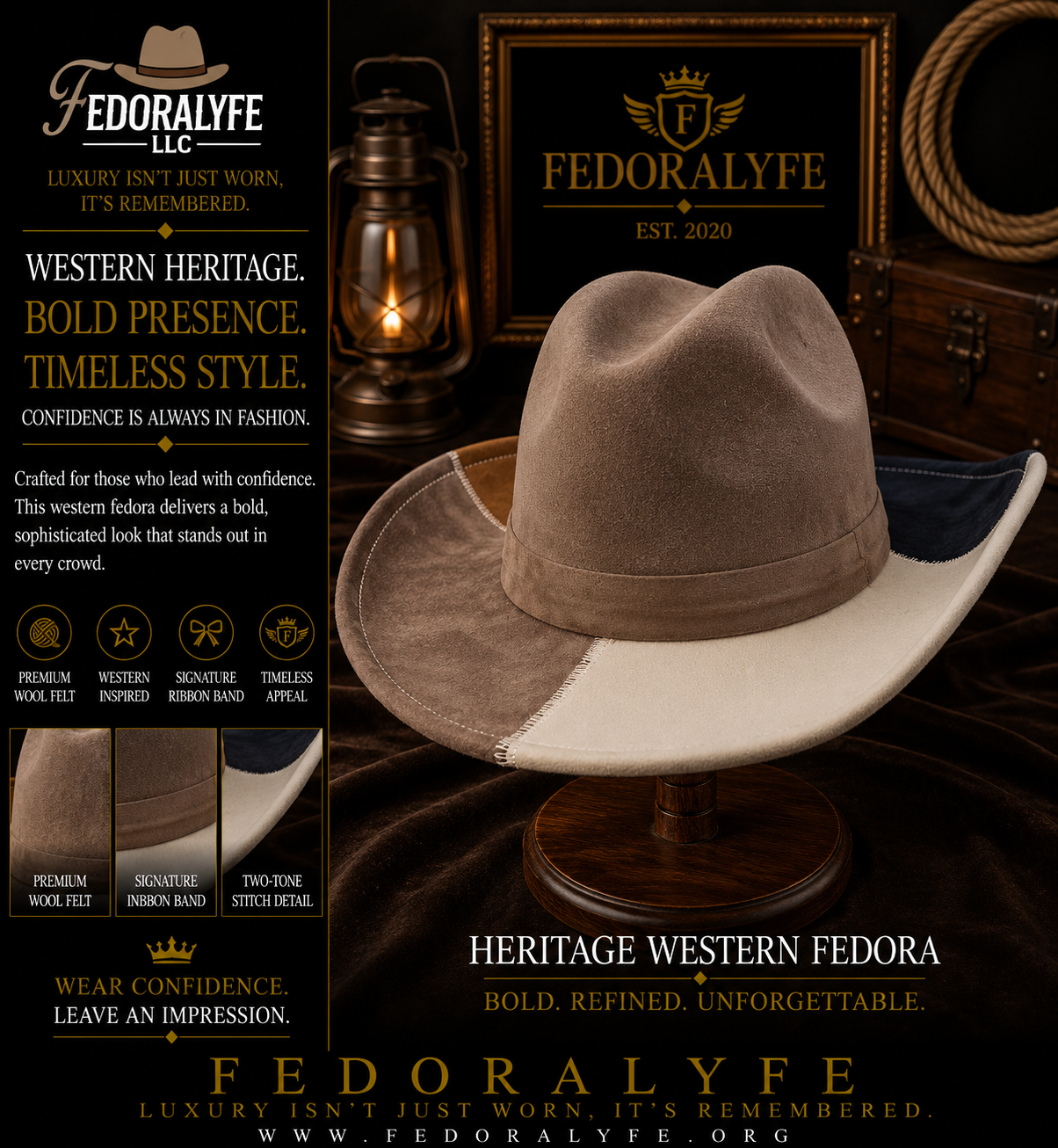 SUEDE COWBOY WESTERN FEDORA HAT