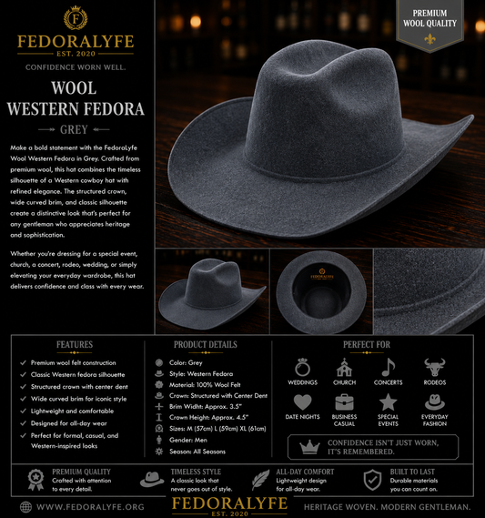 Wool Western Fedora – Grey