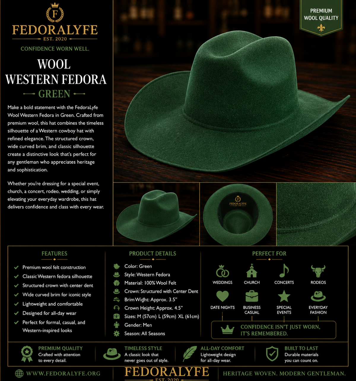 Wool Western Fedora – Green