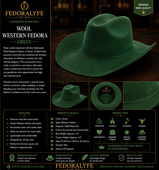 Wool Western Fedora – Green