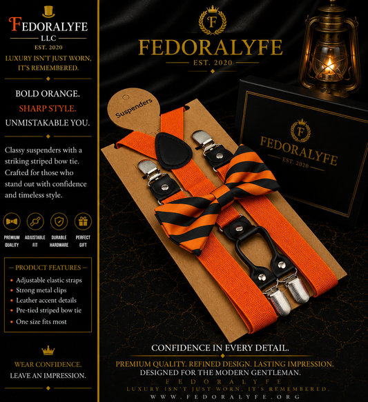 ORANGE BOWTIE AND SUSPENDER SET