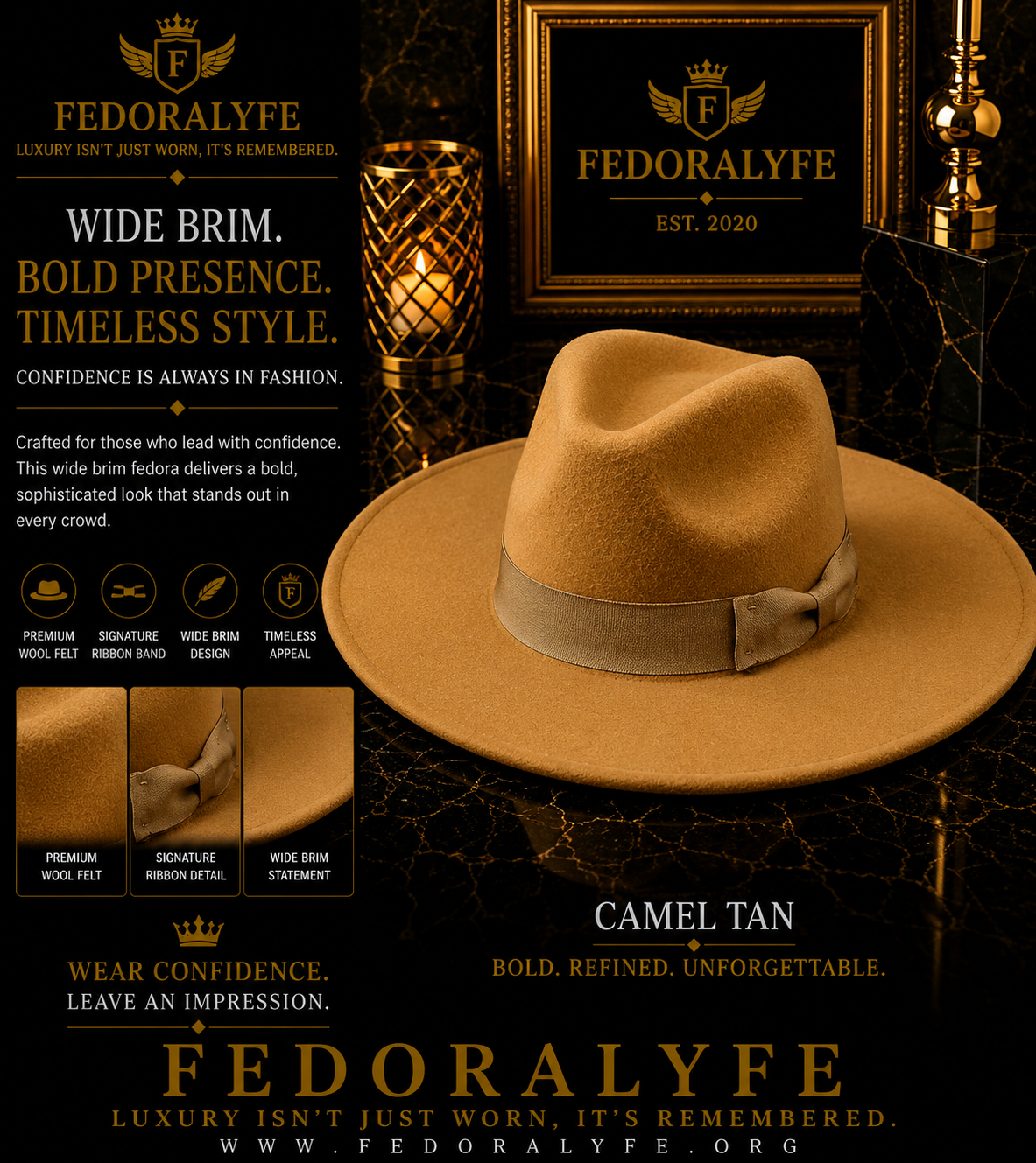 WHEAT WIDE BRIM FEDORA HAT