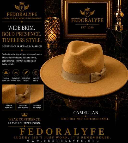 WHEAT WIDE BRIM FEDORA HAT