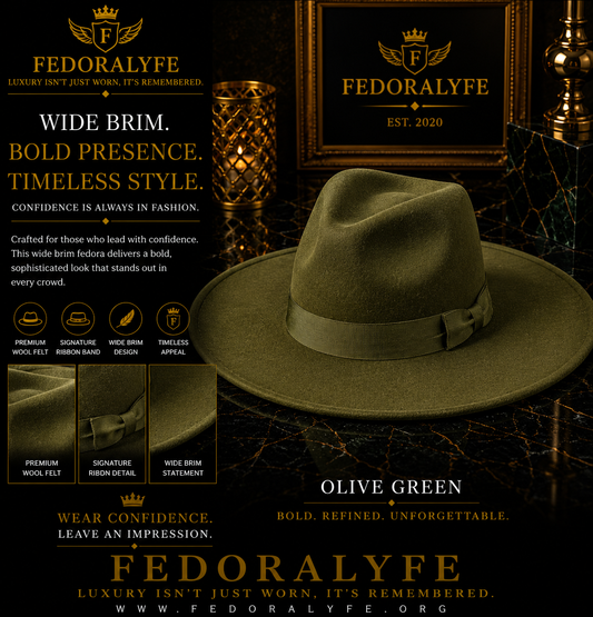 ARMY GREEN WIDE BRIM FEDORA HAT