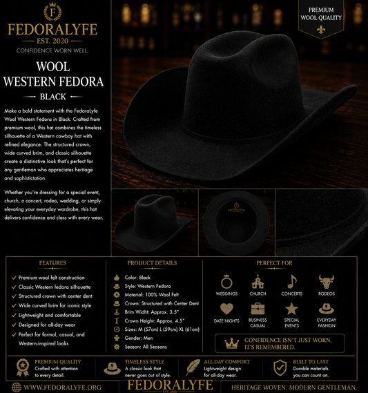Wool Western Fedora – Black