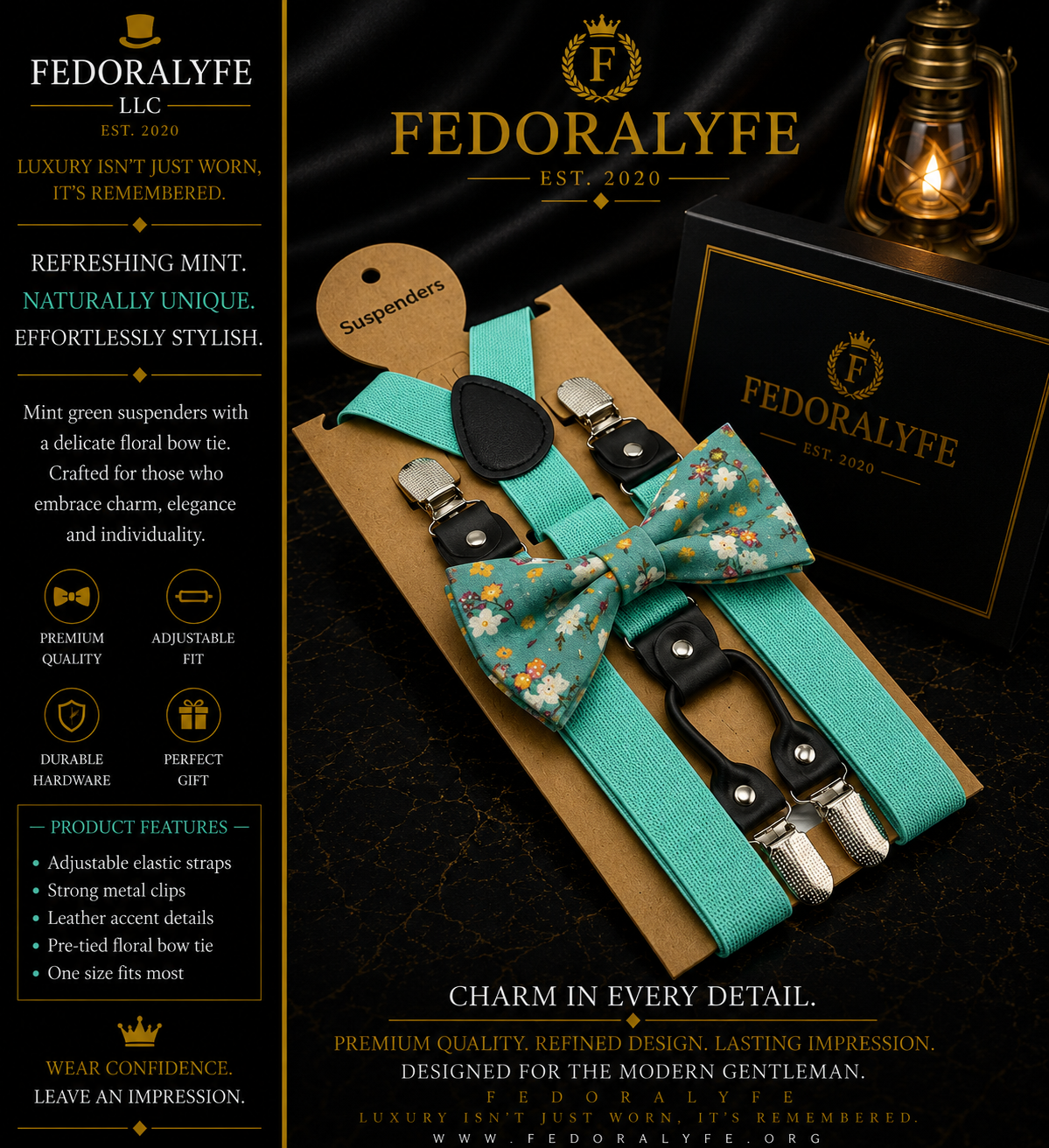 MINT GREEN SUSPENDER WITH BOWTIE SET