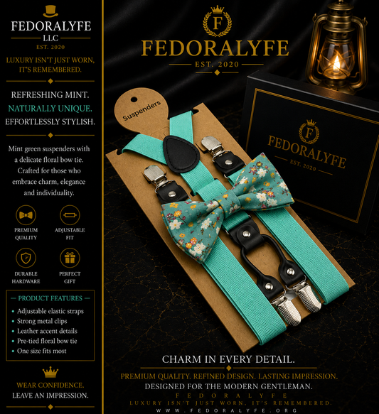 MINT GREEN SUSPENDER WITH BOWTIE SET