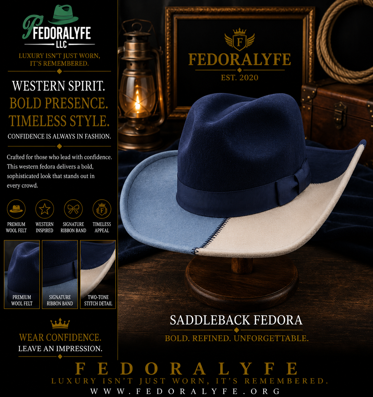 SUEDE COWBOY WESTERN FEDORA HAT