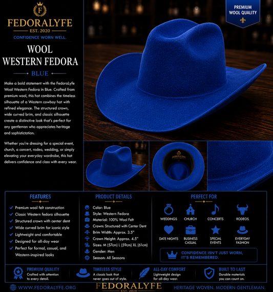 Wool Western Fedora – Blue