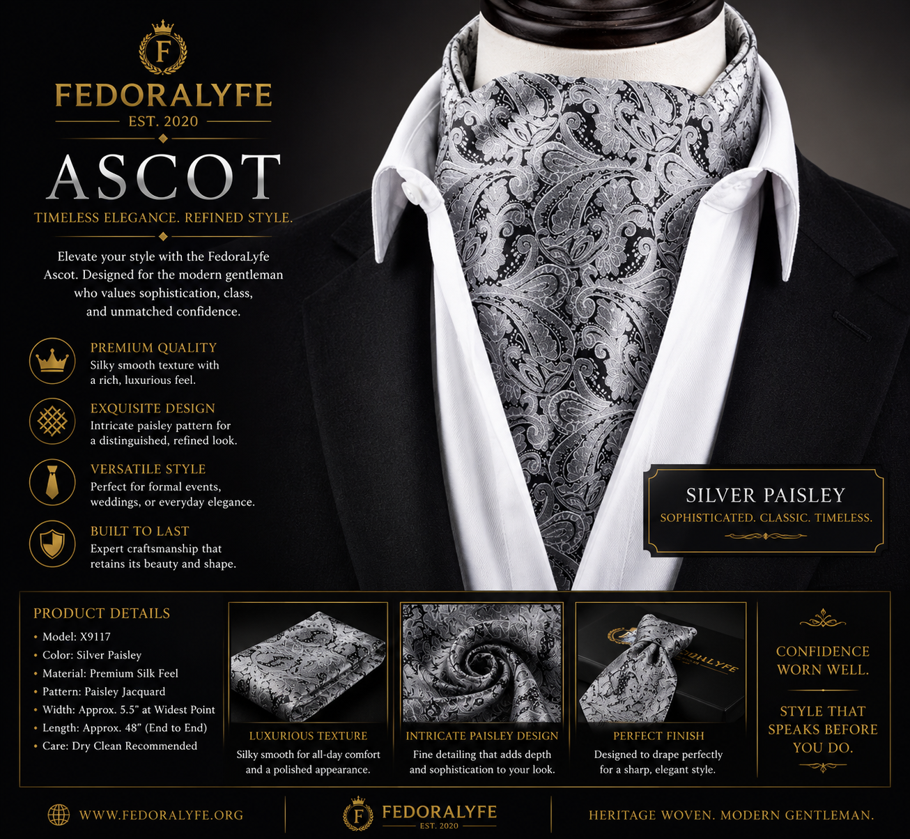 PREMIUM GREY ASCOT SCARF