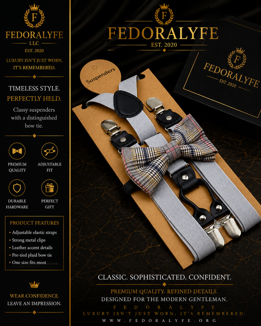 LIGHT GREY BOWTIE AND SUSPENDER SET