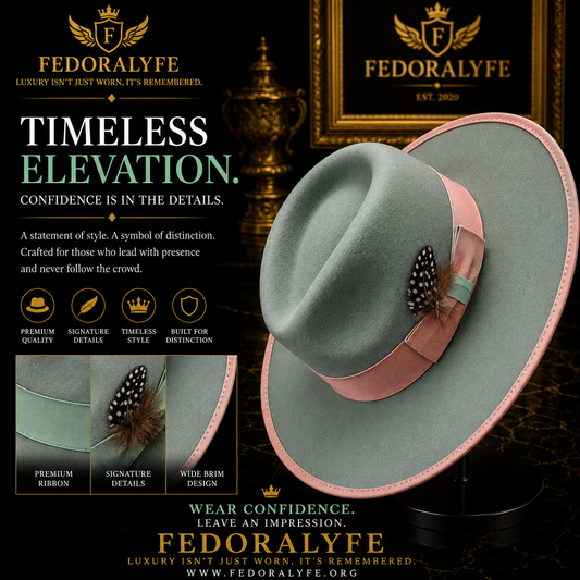 Mint Green Wide Brim Fedora Hat with Peach Band/ Men's & Women 's Dress Hat