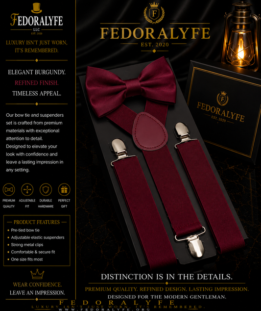 BURGUNDY BOWTIE AND SUSPENDER SET