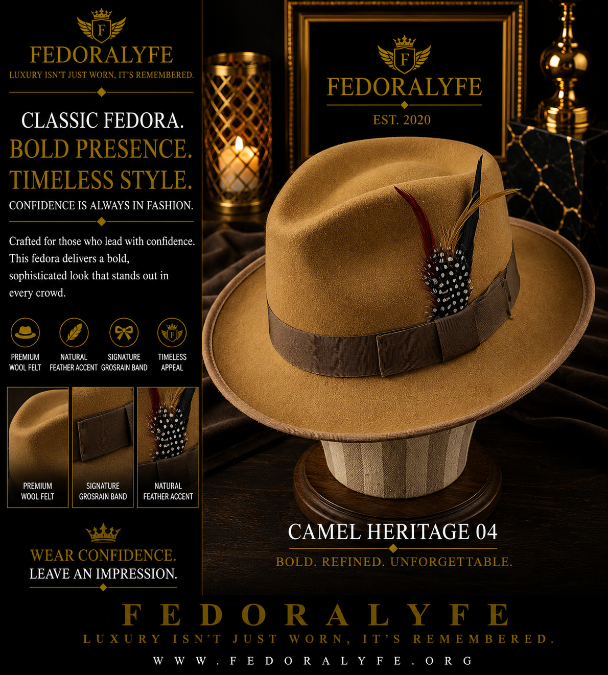 KHAKI DERBY FEDORA HAT