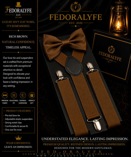 COFFEE BOWTIE AND SUSPENDER SET