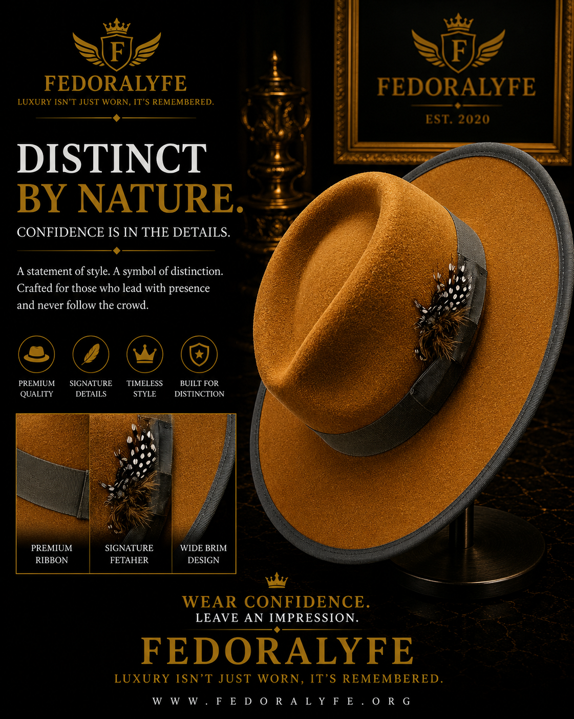 BROWN WITH GREY TIP FEDORA HAT