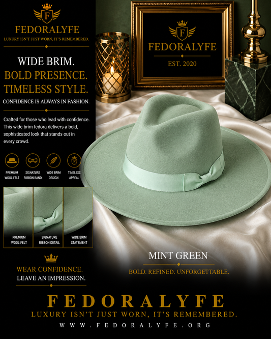 MINT GREEN WIDE BRIM FEDORA HAT