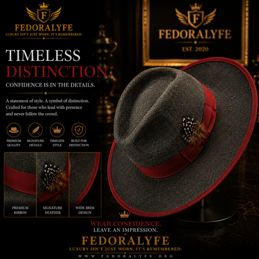 GREY WITH MAROON TIP FEDORA