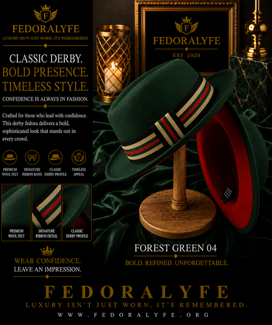 GREEN DERBY FEDORA HAT WITH RED LINING