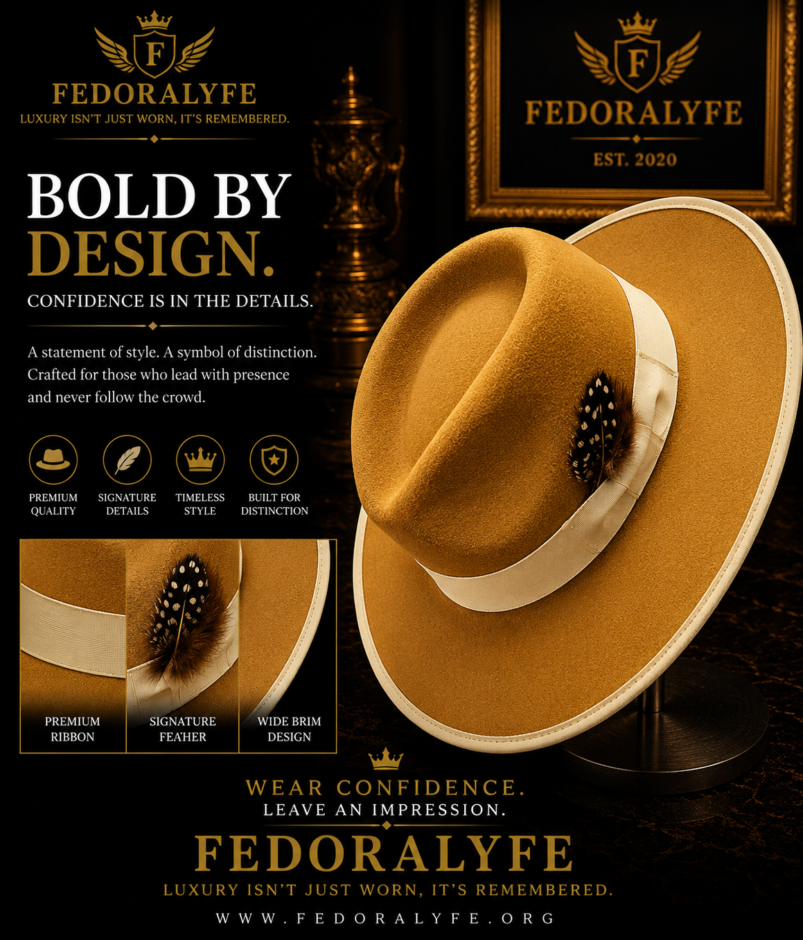 WHEAT WITH TAN TIP FEDORA HAT