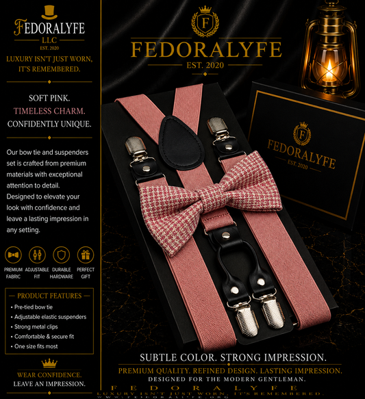 PINK BOWTIE AND SUSPENDER SET