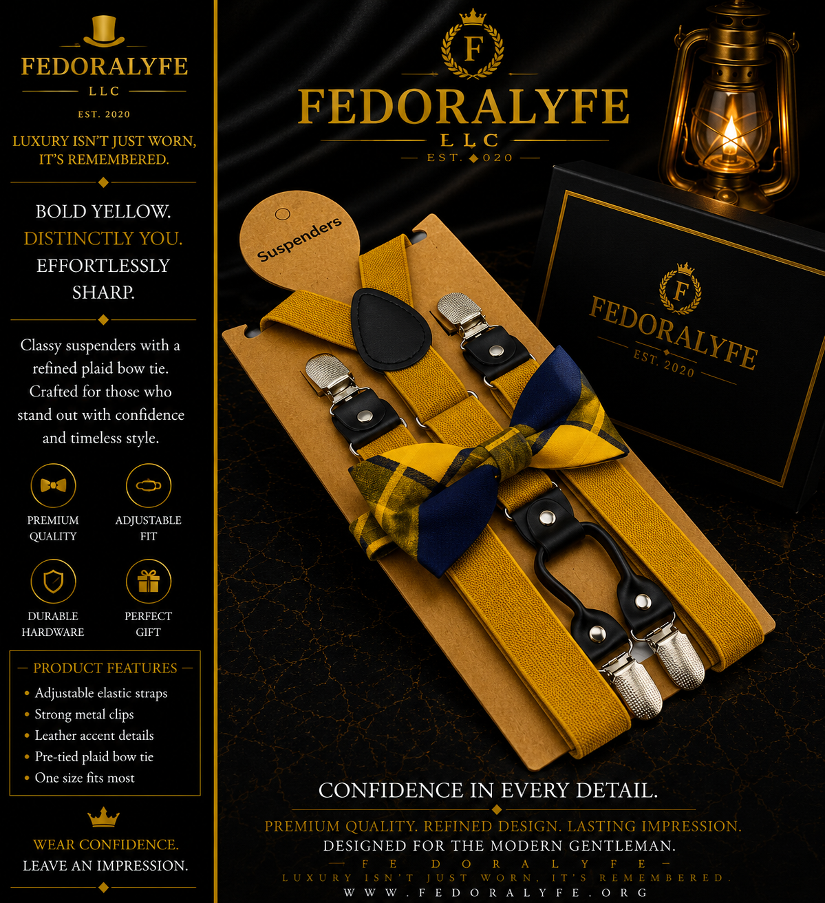 YELLOW BOWTIE AND SUSPENDER SET