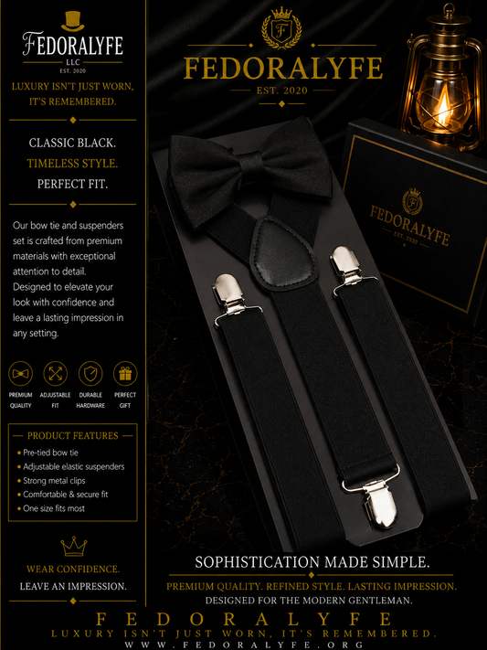 BLACK BOWTIE AND SUSPENDER SET