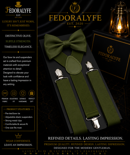 OLIVE GREEN BOWTIE AND SUSPENDER SET